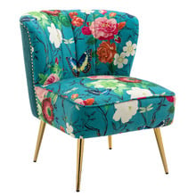 Red Flower & Butterfly on Blue Accent Chair